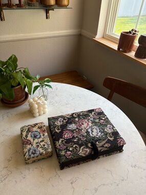 Vintage Floral Tapestry Jewelry/Keepsake Box Set